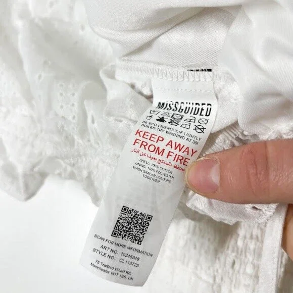 Missguided Women White Cord Broderie Tie Crop Top Eyelet Plunge V-Neck 6 NWT - Picture 10 of 12